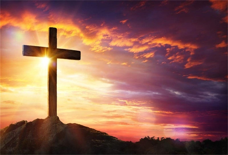 LFEEY Jesus Christ Cross Backdrop for Photography LFEEY 10x8ft Mountain Sunset Sepulcher Lord Pray Photography Background Christmas Easter Birth of Jesus Backdrop Crucifixion Religious Photo Studio Props - Image 1